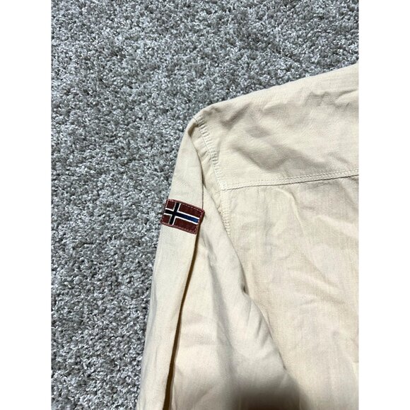 Napapijri Mens XXL Beige Long Sleeve Button-Up Shirt W/ Embroidered Logo - Picture 6 of 9